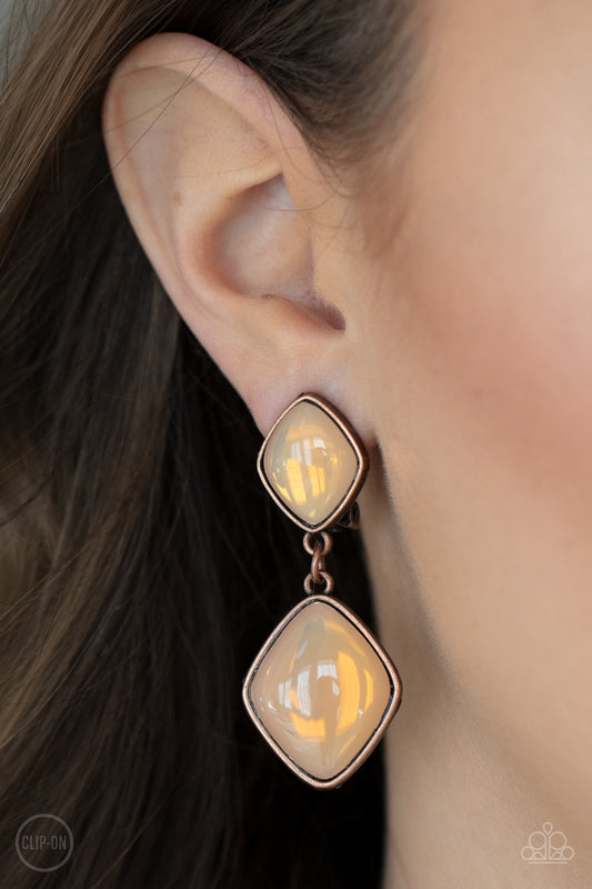 Double Dipping Diamonds - Copper Clip-On Earrings