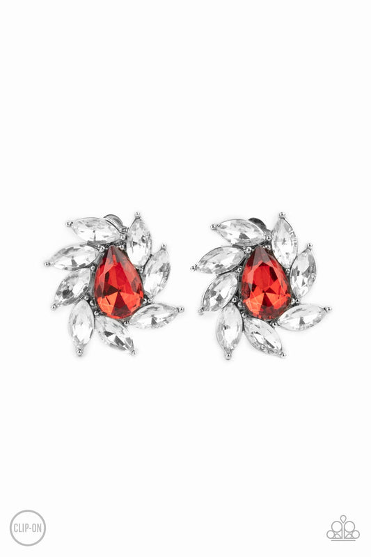 Sophisticated Swirl - Red Clip-On Earrings